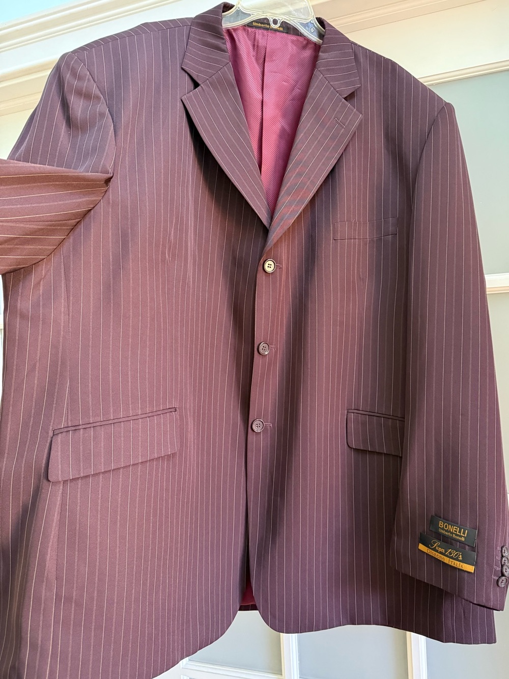 Umberto Bonelli Super 130's Men's Brown Pinstripe Sports Coat Blazer Size 58L - Picture 8 of 15